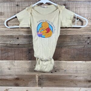 Hanes Winnie The Pooh Yellow Ribbed Unisex (Newborn) Baby One Piece NB Bodysuit